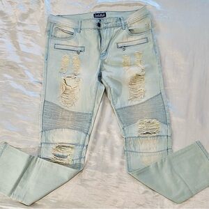Endeavors Light Blue Distressed Slim Jeans for Men